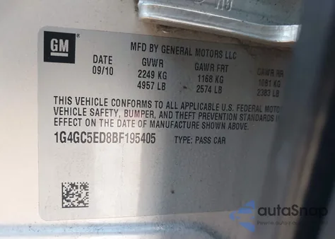 2011 Buick Lacrosse Cxl z USA, uszkodzony, nr VIN 1G4GC5ED8BF195405